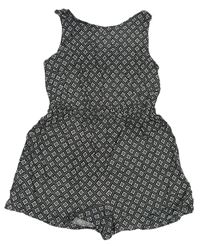 Čierno-biely károvaný vzorovaný kvetovaný letný overal PRIMARK