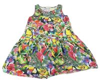 Bielo-farebné šaty s kvetmi a zvieratkami zn. H&M