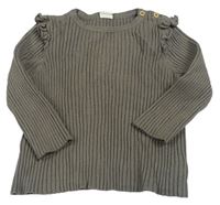 Tmavošedé žebrované úpletové mikinotriko s volánikmi H&M