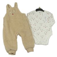 Nové - 2Set - Béžové huňaté laclové kalhoty se sobem/kapsou + bílé body F&F