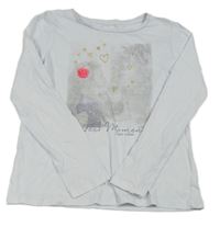 Svetlomodré tričko s dievčatkom a koníkem a zlatými srdiečkami zn. C&A