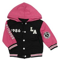 Čierno-ružová baseballová mikina s písmenky a číslom a kapucňou SHEIN