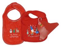 Nové - 2x - Červený vánoční bryndák s obrázky Jojo Maman Bébé + M&S