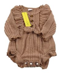 Nové - pudrovo-sivé melírované rebrované úpletové body s mašlou a gombíkmi a volánikmi