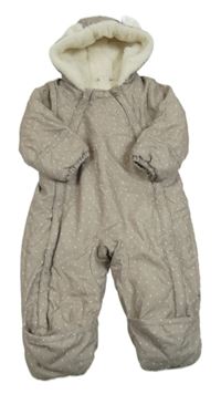 Béžovošedá bodkovaná á šušťáková zimná kombinéza s kapucňou s uškami H&M