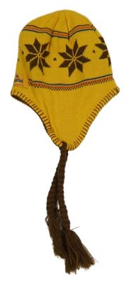 Hořčicovo-hnědá pletená čepice s vločkami