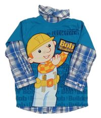 Modré tričko s Bořkem a všitou kostkovanou košilí C&A