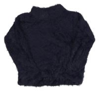 Tmavomodrý chlpatý crop sveter H&M