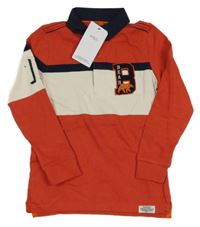 Nové - červeno-bielo-tmavomodrá mikina s písmenkom a číslom a golierikom M&S