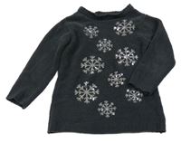 Tmavosivý žinylkový sveter s vločkami z flitrů in extenso