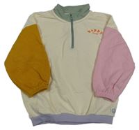 Smetanovo-medovo-ružovo-světlefialovo-olivová oversize mikina s nápismi George