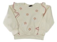 Smotanová oversize mikina s kvety a volániky s ružovou čipkou PRIMARK