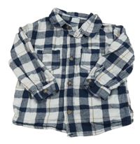 Tmavomodro-bílo/světlemodro-hnedá kockovaná košeľa H&M