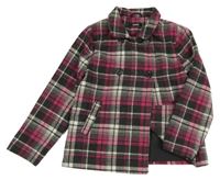 Tmavošedo/růžovo-biely kockovaný flaušový podšitý kabát s golierikom PEP&CO