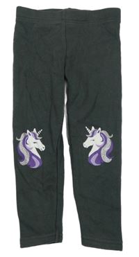 Tmavošedé teplákové zateplené legíny s jednorožci PRIMARK