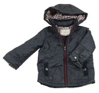 Tmavomodrá prošívaná jarní zateplená bunda s kapucí JASPER CONRAN