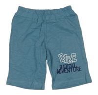 Modrošedé melírované teplákové kraťasy s nápismi