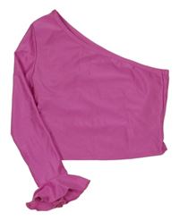 Tmavoružové elastické športové asymetrické crop tričko s volánikom SHEIN