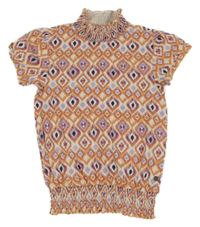 Bílo-cihlovo-fialové vzorované tričko VINGINO