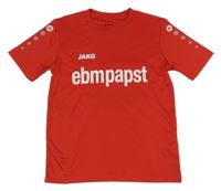 Červené funkční sportovní tričko s nápisem a číslem JAKO