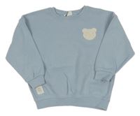 Svetlomodrá rebrovaná oversize mikina s medvedíkom so cute