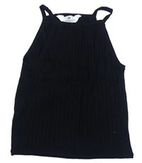 Čierny rebrovaný pletený crop top H&M