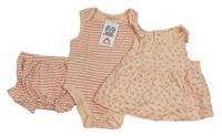 3set - Růžové kytičkované šaty + proužkované kraťasy + body Tahari