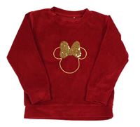 Červená plyšová mikina s Minnie s flitrami zn. George