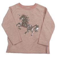 Ružová melírovaná trblietavá mikina s jednorožcem z flitrů Primark