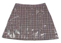 Ružovo-čierno-oranžová kockovaná koženková sukňa zn. River Island