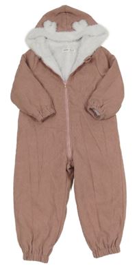 Staroružová rebrovaná zateplená kombinéza s kapucňou Shein