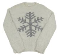 Biely chlpatý sveter s vločkou F&F