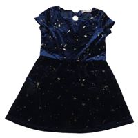 Tmavomodré zamatové šaty s hviezdami a kytarami