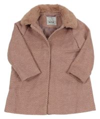 Starorůžový vzorovaný podšitý kabát s kožešinou Primark
