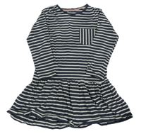 Tmavomodro-smotanové pruhované bavlnené šaty s vreckom Nutmeg