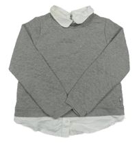 Sivá melírovaná prešívaná mikina s kamienkami a halenkou Okaidi