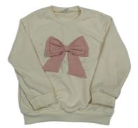 Krémová mikina s mašlou a kamienkami Shein