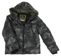 Antracitová vzorovaná šusťáková zimní bunda s kapucí Next