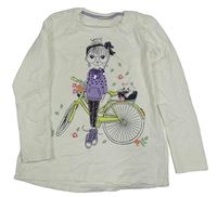 Smetanové triko s dívkou a kočkou Kids