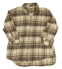 Hnědo-béžové kostkované propínací oversize košilové šaty Next