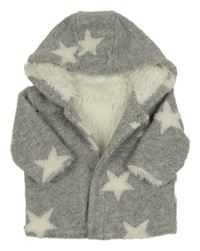 Šedá melírovaná zateplená bunda s hvězdami a kapucí Next