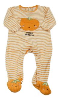 Smetanovo-oranžový pruhovaný sametový overal s dýní