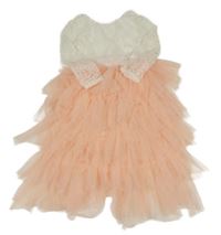 Bílo-růžové krajkovo/tylové slavnostní šaty