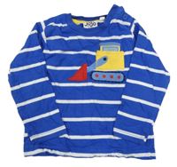 Modro-bílé pruhované triko s bagrem Jojo Maman Bébé