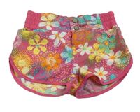 Fuchsiovo-barevné květované plážové kraťasy