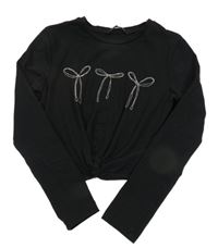 Čierne crop tričko s mašlemi z kamínků George