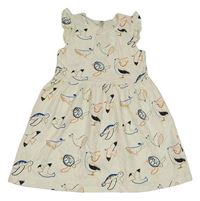 Smotanové bavlnené šaty so zvířaty DeFacto