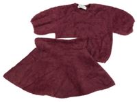 2set - Vínový chlpatý crop svetr + sukňa H&M