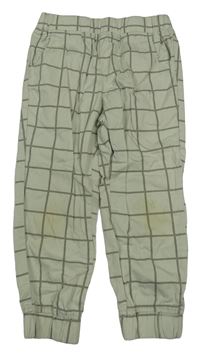 Světlezeleno-khaki kostkované plátěné cuff kalhoty TCM