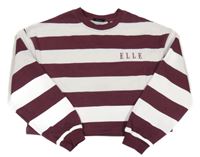 Vínovo-biela pruhovaná crop mikina s nápisom Elle